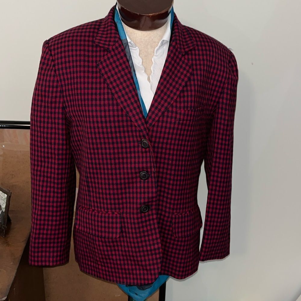 Miss Pendleton Vintage red blue plaid wool blazer jacket womens 12 Holiday Work